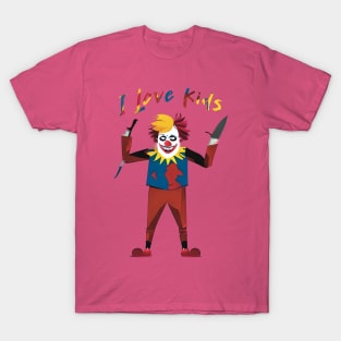 Scary clown with knife I love kids colorful horror T-Shirt